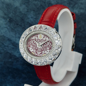 Reloj de Diamantes con Esfera Roja para Mujer |   Reloj con Diamantes Cultivados en Laboratorio |   Reloj de Lujo con Brillantes de Plata de Ley, Regalo - Product Image 1
