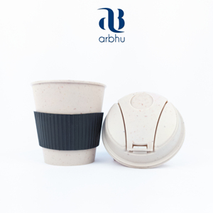 Gobelets en Fibre de Bambou Biodégradables Écologiques Naturels |   Tasses à café de qualité supérieure avec manchon en silicone - Product Image 3