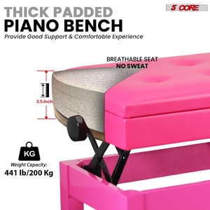 5 Core Duet Piano <b>Bench</b> 3.5 Inch <b>Padded</b> Cushioned Stool Wooden Heavy Duty Musician Chair w Storage - Product Image 2