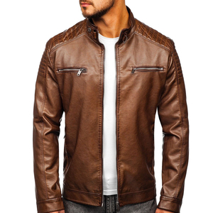 2026 <b>Top</b> Selling Premium Quality Men's Autumn <b>Leather</b> Jacket Stand Collar Woven Fabric Front Logo Custom <b>High</b> Quality - Product Image 3