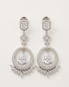 Boucles d'oreilles pendantes tendance pour femme, design halo rond et goutte d'eau, bijoux fantaisie pour soirée, vente en gros - Product Image 1