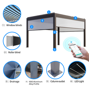 We Lead Modern Aluminum Pergola Black Square Bioclimatic <b>Garden</b> Structure With Glass Panels And LED Lighting - Product Image 5