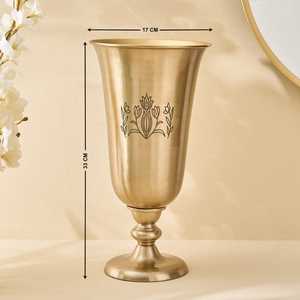 Florero de Metal con Acabado de Latón de Lujo, Diseño Floral Grabado, Centro de Mesa Decorativo Moderno para Decoración del Hogar y Hoteles - Product Image 6