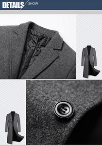 Abrigo de lana gris para hombre, talla grande, largo, con cuello vuelto, grueso, para invierno - Product Image 4