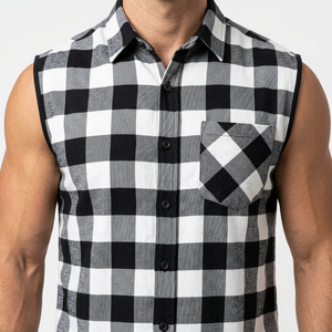 Camisa de Franela a Cuadros sin Mangas para Hombre, Cuello con Botones, Diseño Informal a Cuadros, Transpirable, de Algodón, para Verano - Product Image 6