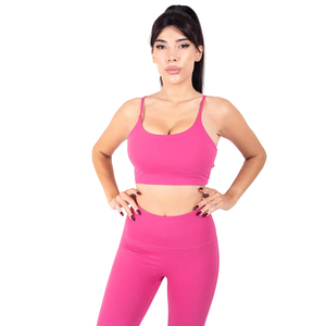 <b>Pink</b> 2 Piece Yoga Set Scoop Neck Spaghetti Strap <b>Crop</b> <b>Top</b> High Waist Full Length Leggings Seamless Four Way Stretch Activewear - Product Image 3
