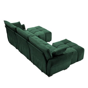 Elegante Divano a 3 Posti in Tessuto Chenille Testurizzato con Struttura in Legno Massello e Pouf con Cuscini Decorativi per Soggiorno - Product Image 4