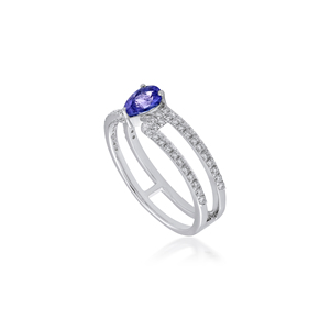 Anillo de Plata de Ley 925 con Tanzanita y Circonita Cúbica en Forma de Pera para Mujer, Marca Ivaan Jewels, Diseño de Doble Banda, Joyería Moderna de Diseñador - Product Image 2