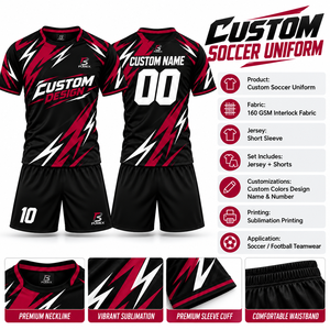 Conjunto de Camiseta y Pantalones Cortos de Fútbol para Hombre, para Clubes de Fútbol, Negro, Rojo, Blanco, Transpirable, Absorbente de Humedad, Uniforme de Manga Corta - Product Image 4