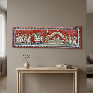 Décoration rectangulaire suspendue artisanale d'art indien, origine Orissa, pour la décoration intérieure du salon, thème Procession de la Célébration Divine - Product Image 6