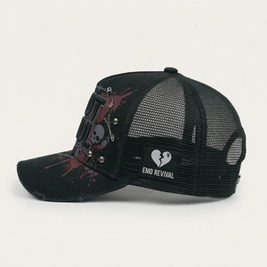 Casquette Trucker Unisexe pour Enfants EMO REVIVAL en Tissu Mesh Style Punk avec Fermeture Arrière Réglable et Broderie Décorative à Lettres - Product Image 1