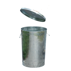 Poubelle en fer galvanisé de style populaire avec poignée et couvercle pour l'extérieur et l'intérieur, poubelle ronde pour les déchets - Product Image 3