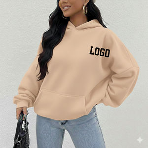 Sweat à capuche oversize pour femme, service OEM, haute qualité, pull chaud d'hiver, logo personnalisé imprimé sur le devant, 100% coton molletonné - Product Image 2