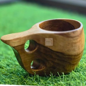 Taza de madera irregular hecha a mano con diseño de runas clásicas y asa, estilo vintage, de UO INDIA. - Product Image 5