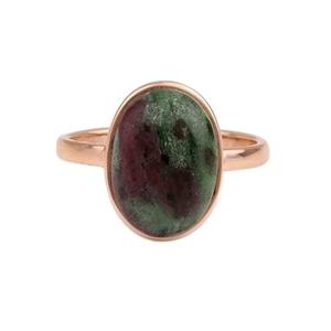 Anillo de Plata Chapado en Oro Rosa con Bisel y Gema Ovalada de Zoisita Rubí Natural de 10x14mm, Estilo Vintage para Mujer, Ideal para Bodas - Product Image 1