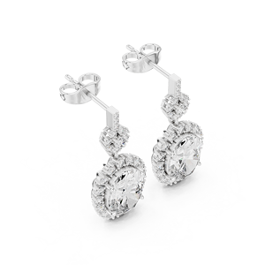 Boucles d'oreilles pendantes ovales vintage en argent de luxe avec halo de diamants, bijoux fins unisexes, certifiées IGI, cadeau de fiançailles ou de mariage - Product Image 2