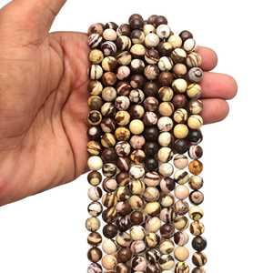 Perles de jaspe cacahuète Chakralume rondes, naturelles, marron/crème/noir/brun, 15 pouces, en vrac, taille de perçage 0,8 mm, pour la fabrication de bijoux, provenant du Rajasthan - Product Image 3