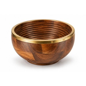 Mortero Artesanal de Madera de Acacia con Borde de Latón - Venta al por Mayor Kerala Spice Route - Product Image 1