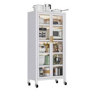 Open-Door Multilevel Kitchen Cabinets Household <b>Microwave</b> <b>Storage</b> with Side Bowls Floor to Ceiling Organizer - Product Image 3