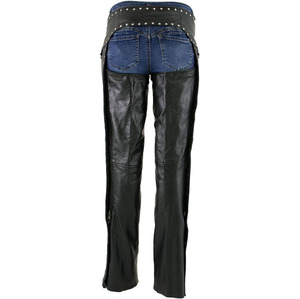 Women Samroz Sports SP-500-01 Premium Leather Sleeveless Motorcycle Chaps Adjustable <b>Belt</b> <b>Studs</b> D-Rings Fully Lined All Seasons - Product Image 4