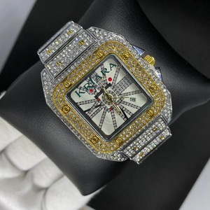 Premium Quality Luxury Rectangle Quartz <b>Watch</b> Unisex Hip Hop Iced Out Rhinestone Stainless Steel <b>Watch</b> - Product Image 2