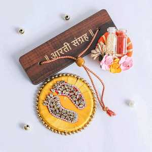 Handcrafted Aarti Sangrah Platter with Decorative Kumkum Holder <b>Rice</b> <b>Container</b> Floral Rakhi Tray Traditional Puja Thali - Product Image 1