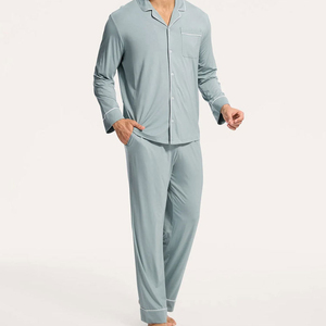Conjunto de Pijama de Seda 100% Personalizado con su Nombre, Manga Larga, Satinado, Antibacterial, Transpirable, para Hombre, Ropa de Dormir para Verano - Product Image 1