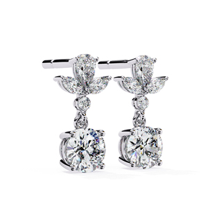 Pendientes de Lujo con Moissanita en Forma de Marquesa, Pera y Redonda, Pendientes Colgantes con Moissanita Redonda de 5mm, Pendientes de Moissanita con Forma de Flor, Plata 925 - Product Image 3