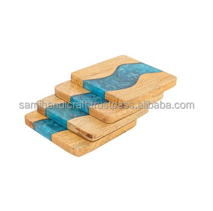Juego de posavasos de madera redondos de 6 mm de grosor, reutilizables, diseño moderno, juego de 4 con soporte de madera - Product Image 4