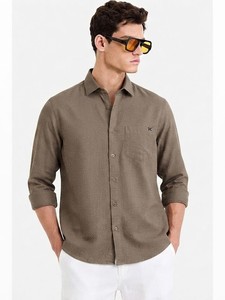 Men's Khaki Solid Cotton Dress Shirt Full Sleeve Turn-<b>down</b> Collar BreathableFormal Wear Summer Season - Product Image 1