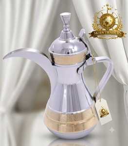 Cafetera Árabe Dallah de Acero Inoxidable Plateado Martillado CT0643 de Skies Traders con Asa con Detalles en Oro, Tetera de Oriente Medio - Product Image 6