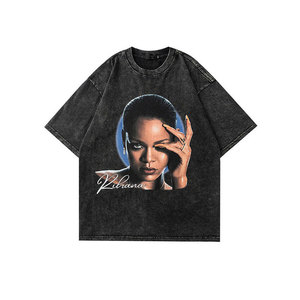 T-shirt personnalisé en gros de haute qualité 100% Coton/100% Polyester 220 grammes, épaules tombantes, devant uni, impression sérigraphique personnalisée, manches courtes - Product Image 3