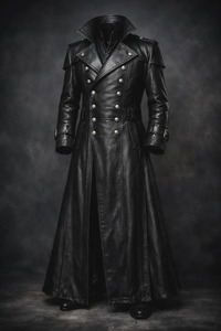 Black Leather Trench Coat Men Long <b>Gothic</b> Coat Double Breasted Leather Overcoat Victorian Style Coat Cosplay Winter <b>Jacket</b> - Product Image 2