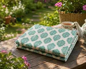 Tela de Algodón Estampada a Mano de la India al por Mayor, Material de Tela con Estampado Floral de Jaipur, Material Ecológico para Manteles - Product Image 4