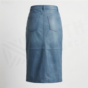 High Waist Denim Pencil <b>Skirt</b> With Front Slit Knee-Length Women's Casual Style Solid Color Woven Fabric All Seasons Wear - Product Image 2