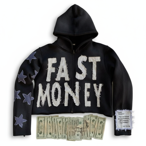 เสื้อฮู้ดซิปปักลาย Fast Money ทรงโอเวอร์ไซส์ ผ้าฝ้าย สตรีทแวร์ ลายดาวสีเหลือง หลากสี สำหรับผู้ชาย - Product Image 4