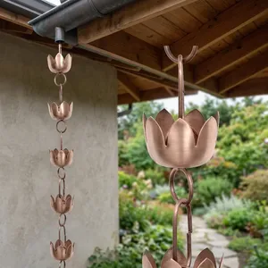 Chaîne de pluie suspendue en cuivre à double niveau, décoration de jardin extérieure, style simple, décoration de flux d'eau en aluminium pour l'extérieur de la maison - Product Image 5