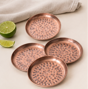 Handmade Hammered Pure <b>Copper</b> Coaster Set Of 4 for Drink Coffee Tea Mug Luxury Decorative Metal <b>Table</b> Mats And Pads For Home Bar - Product Image 1