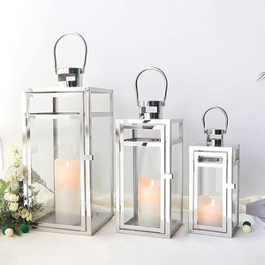 Stainless Steel Square <b>Lantern</b> with Tempered Glass Panels for Home Decoration <b>Outdoor</b> <b>Candle</b> <b>Lantern</b> with Tempered Glass <b>Lantern</b> - Product Image 4