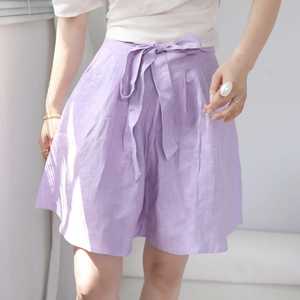 ชุดเซ็ตเสื้อผ้าผู้หญิงเอวสูงสีเบจผ้าฝ้าย พร้อมระบายขอบเอวยางยืด ทรงหลวม สไตล์ลำลอง ผ้าทอระบายอากาศได้ดี - Product Image 1