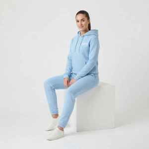 Ensemble de survêtement à capuche en polaire bleu clair pour femme, décontracté, toutes saisons, coupe classique, manches longues, couleur unie, respirant, vêtements de sport - Product Image 5