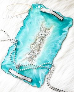 Handmade <b>Epoxy</b> Resin Decorative Serving Tray Luxury Crystal Look Resin Serving Tray Modern Artistic Resin <b>Coffee</b> <b>Table</b> Tray - Product Image 3