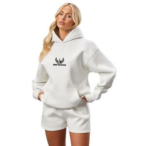 White Relaxed Fit <b>Hoodie</b> Women Fleece Pullover Long Sleeve Casual Streetwear Comfortable Everyday Fashion Wear - Product Image 3