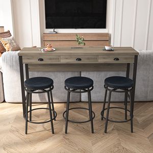 Set di 3 cassetti lungo tavolo da pranzo con prese di corrente facile montaggio Bar tavolo da cucina Set circolare PU sgabelli mobili per uso domestico - Product Image 6