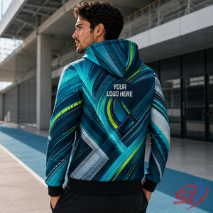 Sweat à capuche sport personnalisé Aqua Lime Kinetic avec fermeture éclair intégrale, impression OEM, logo marque privée, vente en gros, fabricant de performance - Product Image 5