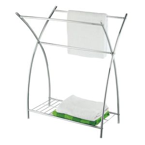 Elegant Stainless Steel Freestanding <b>Towel</b> <b>Rack</b> Double Frame Holder Bathroom Organizer Durable Minimal Structure Design - Product Image 5