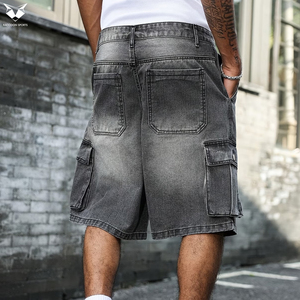 Pantalones Cortos Cargo de Mezclilla Gris Lavado Ácido para Hombre, al por Mayor, con Logotipo Personalizado, Estilo Urbano, Holgados, Hip Hop, de Pierna Ancha, Desgastados - Product Image 5