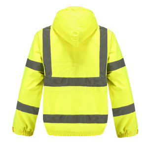 เสื้อแจ็คเก็ตสะท้อนแสงสำหรับทำงาน ผู้ชาย กันน้ำ มีฮู้ด สีเหลือง โพลีเอสเตอร์ เสื้อกันหนาวเพื่อความปลอดภัย มีกระเป๋า คอตั้ง ทรงปกติ - Product Image 4