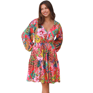 Vestido Mini con Estampado Floral para Mujer, Vestido con Mangas Abullonadas - Product Image 2