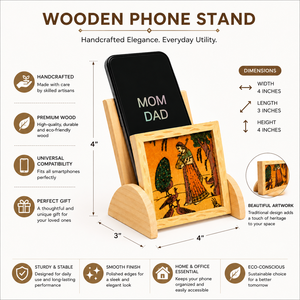 Support de téléphone portable en bois artisanal avec pierres précieuses – Support décoratif indien pour téléphone - Product Image 5